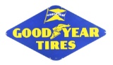 Goodyear Tires Porcelain Sign with Goodyear Flag & Winged Foot Graphic.