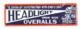 Headlight Overalls Porcelain Sign with Locomotive Graphic.