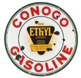 Conoco Gasoline Porcelain Sign w/ Ethyl Burst Logo.