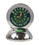 Belfast Sparkling Water Reverse On Glass Desk Top Glo Dial Green Neon Clock.