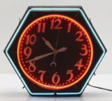 Hexagon Shaped Two Color Neon Clock.