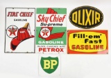 Lot Of 5: Porcelain Gasoline Pump Plate Signs.
