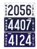 Lot of 3: Massachusetts Porcelain Automobile License Plates.