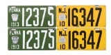 Lot Of Four: Porcelain Automobile License Plates Two Complete Sets.