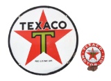 Lot of 2: Texaco Oil Cart Porcelain Sign & Texaco Porcelain Lubester Plate.