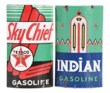 Lot Of 2: Texaco & Indian Gasoline Curved Porcelain Pump Signs.