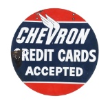 Chevron Gasoline Credit Cards Accepted Porcelain Sign.