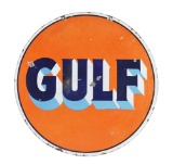 Gulf Gasoline Porcelain Curb Sign.