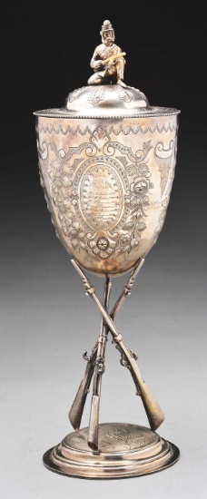 Silver-Plated London 1887 Figural Military Shooting Trophy.