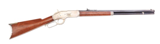 (A) Rare High Condition Factory Half Plate Nickel Winchester Model 1873 Lever Action Rifle (1877).
