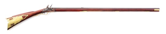 (A) Carved Flintlock Kentucky Rifle Attributed to Simon Lauck, Virginia.