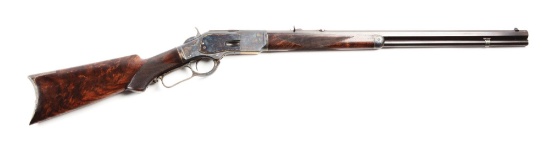 (A) Winchester Deluxe Model 1873 Lever Action Rifle.