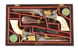 (A) Cased, Engraved, Gold & Silver Plated, Ivory Gripped Matched Pair of Pocket Navy 1862 Revolvers.