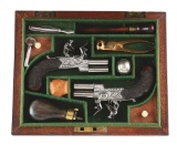 (A) Cased Pair of Diminutive English Tap Action Flintlock Pistols by Barton.