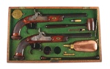 (A) Cased Pair of Belgian Percussion Target Pistols in the French Style.