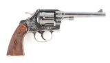 (C) Engraved Colt New Service Target Old Model Double Action Revolver.