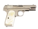 (C) Factory Nickel Colt Model 1908 .380 Hammerless Semi-Automatic Pistol with Pearls (1926).