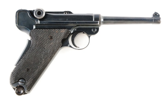(C) Waffenfabrik Bern Swiss Model 06/29 Luger Semi-Automatic Pistol.