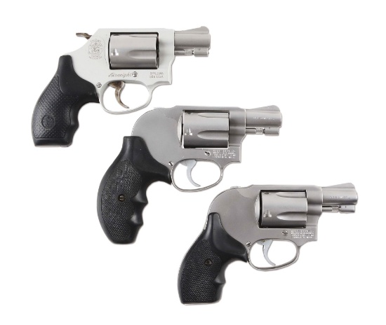 (M) Lot of 3: Smith & Wesson Brushed Stainless Double Action Pocket Revolvers.