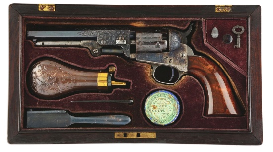 (A) Superb Rare Cased Engraved Colt Model 1849 Pocket Revolver (1855).