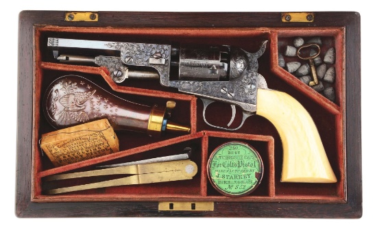 (A) Fine Rare Deluxe Cased & Factory Engraved Colt 1849 Pocket Revolver 4" Barrel with Original Ivor