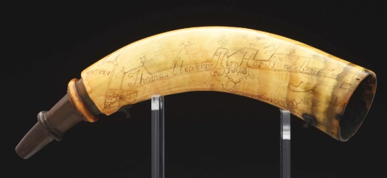 Thomas Cleaver's Engraved New York Map Powder Horn.
