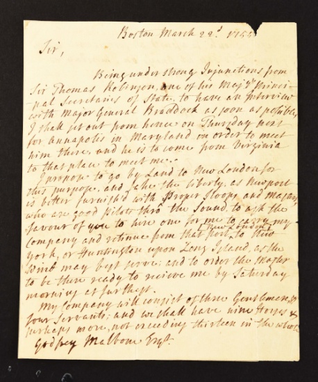 Massachusetts Governor Shirley Sets Out To Confer With General Braddock, 1755