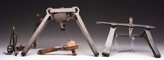 Lot Of 3 Early Animal Traps: One Dated 1755, One Marked "gilpa", Another 18th Century.