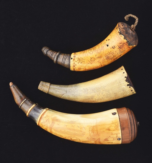 Lot Of 3: Engraved 18th Century Powder Horns.