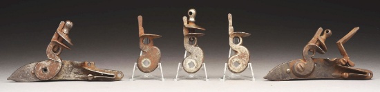 Lot Of 2: Early British Sea Service Pistol Locks And 3 Cocks.