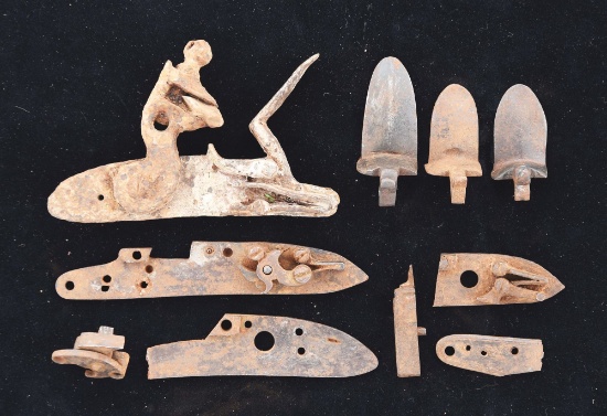 Lot Of Flintlock Plates, Frizzens, And Parts.