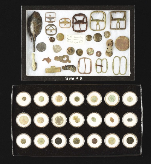 Large Lot Of Dug Buttons, Coins & Relics From Important 18th Century Forts & Sites.