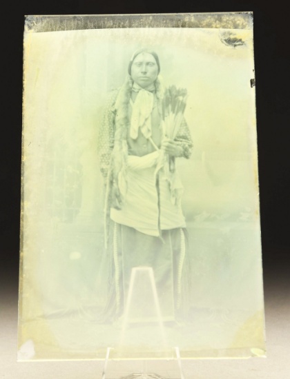 Original Glass Negative And Modern Print Of Comanche Warrior.