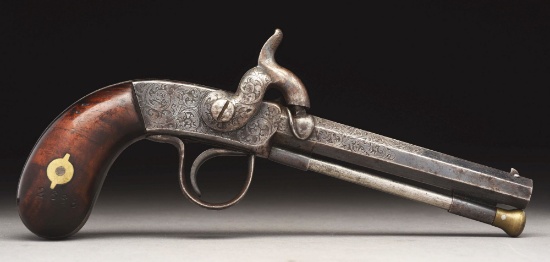 (a) Engraved American Percussion Pistol Used At Battle Of Peach Tree In Georgia.
