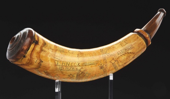 John Fox Engraved Forbes Road Map Powder Horn Of John Cox, Dated 1764, Fort Pitt.