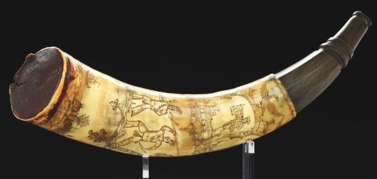 Master Carver Attributed Engraved Powder Horn Of Thomas Hooton, Dated 1763, Ex. Dumont.