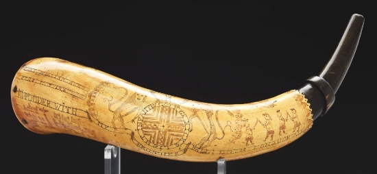Engraved Fort William Augustus Powder Horn Dated 1763, George Rick's Light Infantry.