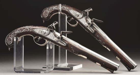 (a) Archibald Montgomerie's Pair Of Fine English Silver Mounted Flintlock Pistols With Belt Hooks, B