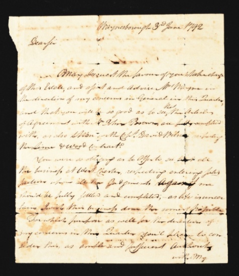 Extensive Lot Of Wayne Family Documents Including Letter Signed By Anthony Wayne.