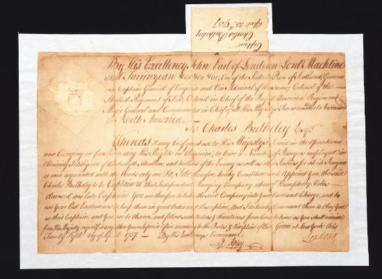 Roger’s Rangers 1757 Commission And Two Powder Horns Of Ranger Charles Bulkeley, Purchased Directly