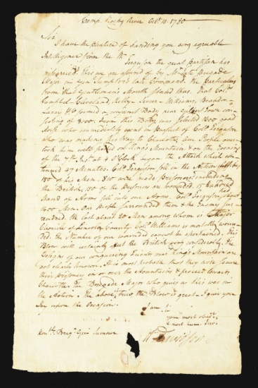 Critical Intelligence On The Battle Of Kings Mountain Is Sent To General Sumner.