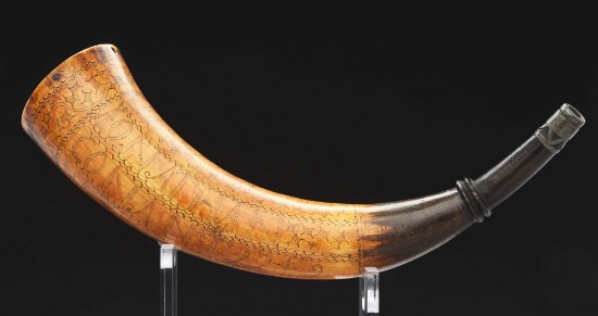 Documented Engraved Powder Horn Of Revolutionary War Jonathan Conant, Dated 1749, Attributed To Step