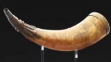Engraved French And Indian War Map Powder Horn Of Fort Craven And Lake Ontario.