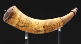 Engraved Powder Horn Of Abraham Forni, Dated 1768 And Attributed To The Pointed Tree Carver.