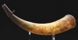 Engraved Powder Horn Of Lues Sliver, Dated 1761 And Decorated With Battle And Cannon Fire.
