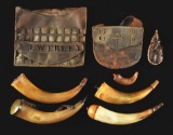Lot Of Hunting Bags And Powder Horns.