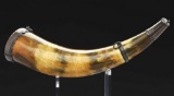 Powder Horn With Scottish Style Silver Mounts.