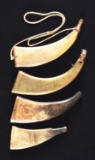 Lot Of 4: Early Flat Scottish, European And One Possibly American Powder Horns.