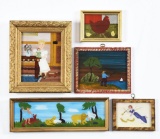 Lot Of 5: Framed Reverse On Glass Folk Art Paintings By Patricia Lausch.