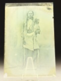 Original Glass Negative And Modern Print Of Comanche Warrior.